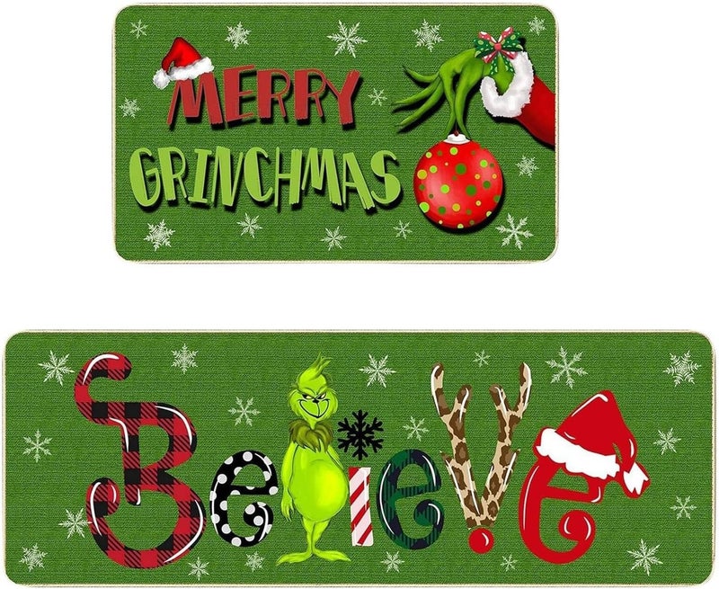 WDEHPBZ Christmas Kitchen Rugs Set of 2 Christmas Decoration, Winter Home Decor Low Christmas Kitchen Mat Non Skid Washable Profile Kitchen Rugs for Floor(16x47&16"x24") - Image 1